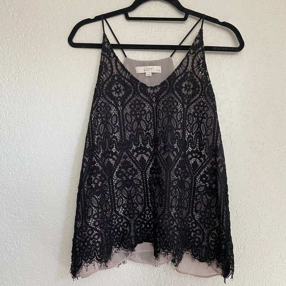 Loft Black Lace Spaghetti Strap Tank Top Size Medium Petite - Picture 1 of 5